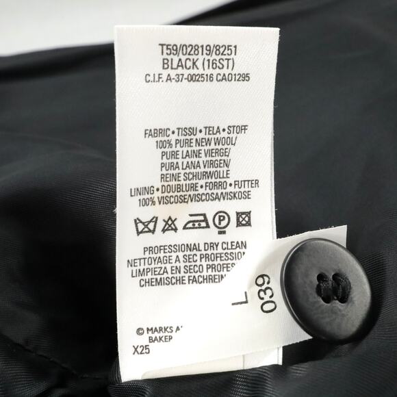 St Michael Marks & Spencer Jacket Womens 12 Wool Black Long Blazer Lined Career - Picture 15 of 15